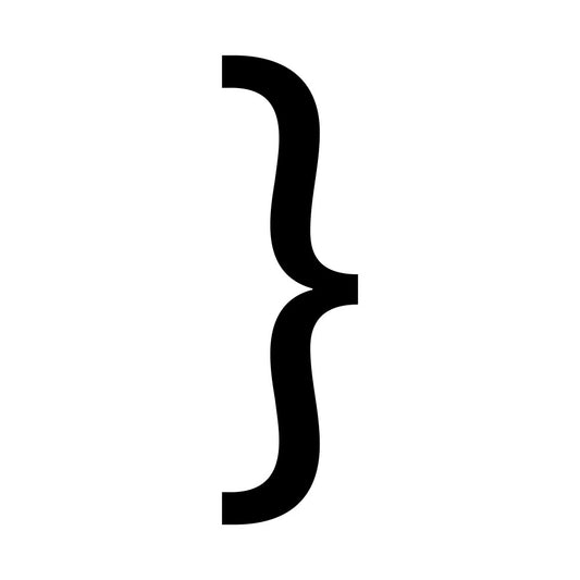 black, white, curly brace, symbol, mathematical, simple design, monochrome, graphic element, punctuation mark, minimalist, fabric panel, quilting cotton, geometric shape, bracket symbol, coding theme, programming motif, tech inspired, modern style, clean lines, computer language
