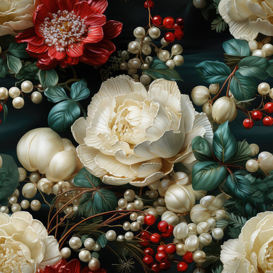 Christmas Florals Pattern 1 Quilting Cotton Fabric