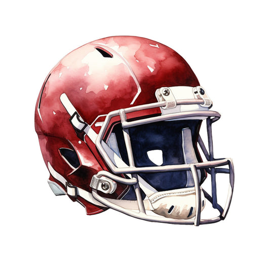 crimson red, burgundy, deep red, white, navy blue, football helmet, sports, american football, athletic, masculine, team spirit, gameday, sports enthusiast, bold, vibrant, realistic illustration, detailed, modern, contemporary, helmet design, fan apparel, stadium style, competitive spirit, sports themed, red and white, red and navy, action sports, fan gear, sports equipment