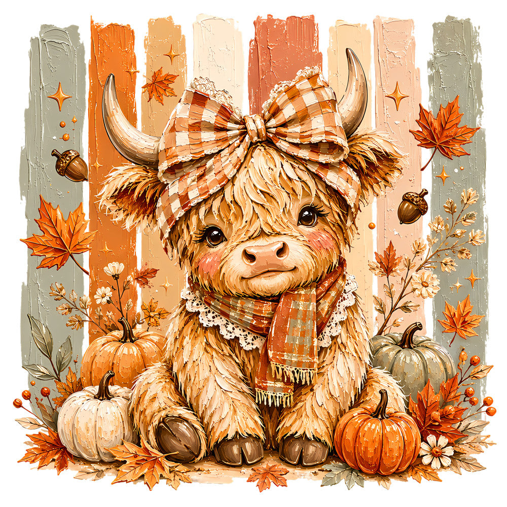 autumn, fall, highland cattle, highland cow, plaid, checkered bow, buffalo check, orange, cream, tan, beige, rust, sage green, gray, warm tones, rustic, farmhouse, whimsical, cute animals, pumpkins, acorns, maple leaves, fall foliage, stars, folk art, vintage style, cottage core, cozy, seasonal, thanksgiving