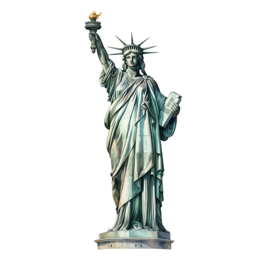 statue of liberty, patriotic, american, iconic landmark, neoclassical, torch, crown, tablet, copper green, patina green, sage green, cream, beige, tan, monument, historical, vintage americana, elegant, traditional, national symbol, liberty, freedom, independence, architectural, classical, detailed illustration, large scale print, wall hanging, home decor, americana theme