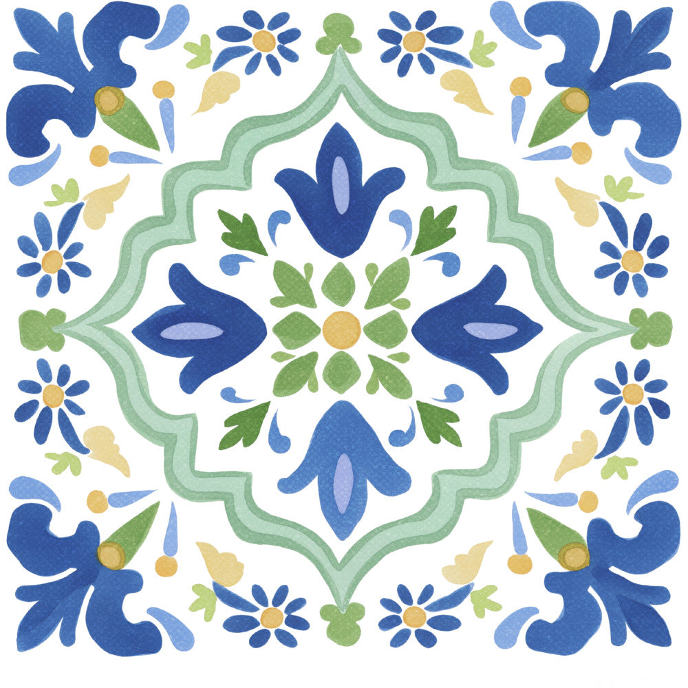navy blue, forest green, pale green, mint green, golden yellow, cream white, floral, geometric, symmetrical, medallion, damask, traditional, elegant, botanical, leaf motifs, flower petals, daisy, tulip, ornamental, decorative, classic, vintage-inspired, garden, nature-inspired, spring, four-way symmetry, structured pattern, timeless, blue and green, yellow accents