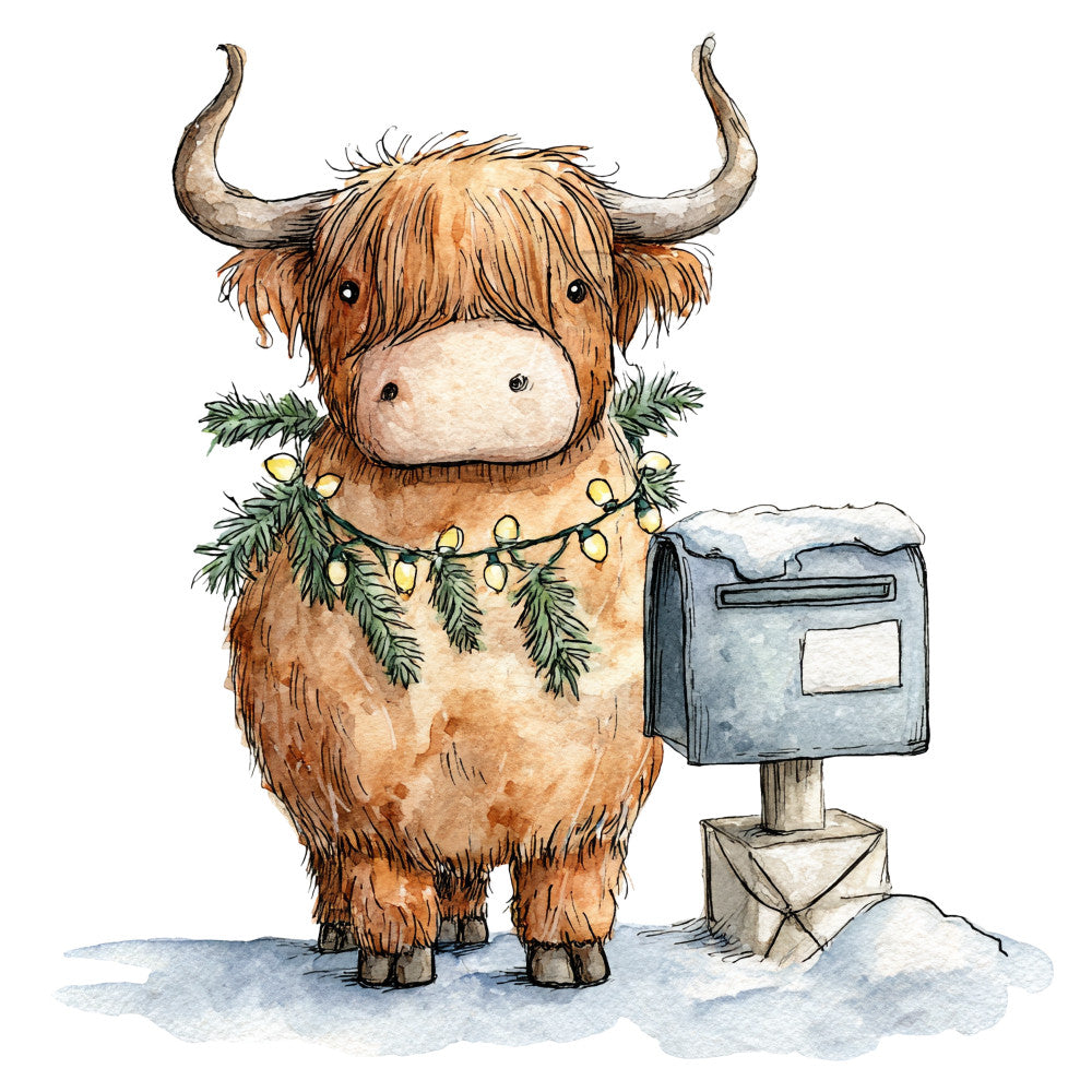 Vintage Christmas Highland Cows Fabric Panel 8