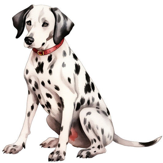 Watercolor Dogs Fabric Panel 32 featuring a detailed Dalmatian dog illustration on premium quilting cotton fabric.