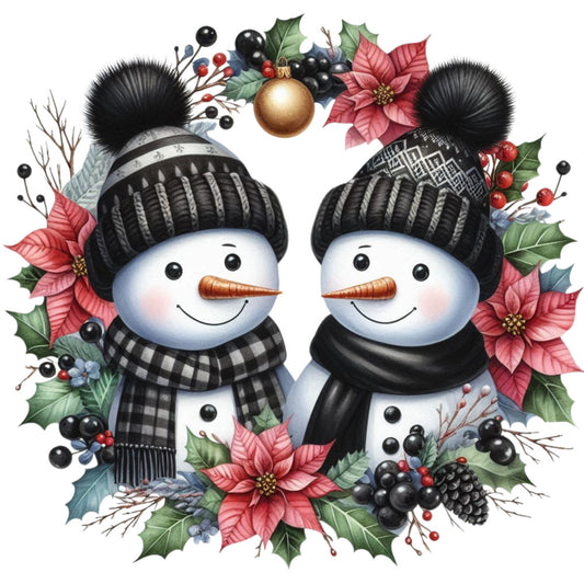 Black Hat Snowmen Fabric Panel 19