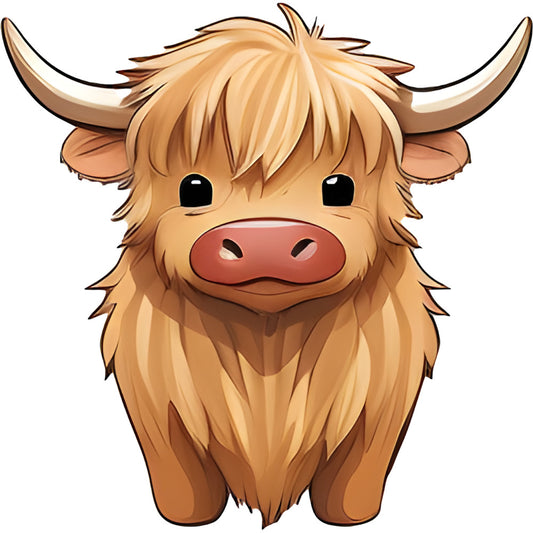 highland cattle, highland cow, cute animals, farm animals, farmhouse, rustic, whimsical, tan, cream, brown, golden brown, long hair, horns, livestock, country, pastoral, animal faces, cute character, children's, nursery, baby, folk art, primitive, cottage style, nature, agricultural, Scottish, hairy animals