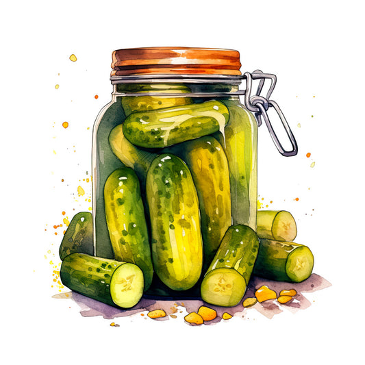 Watercolor Pickles in Jar Fabric Panel 10
