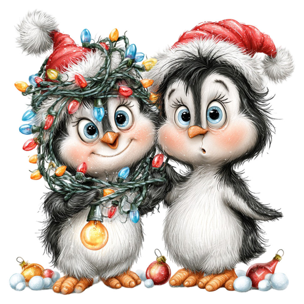 christmas, holiday, owls, whimsical, festive, red and white, black and white, multicolor, colorful, lights, string lights, santa hats, winter, cute animals, decorative, cheerful, playful, traditional, seasonal, christmas ornaments, snow, snowballs, gold accents, blue eyes, bird motifs, festive animals, holiday themed, christmas décor, children's, joyful