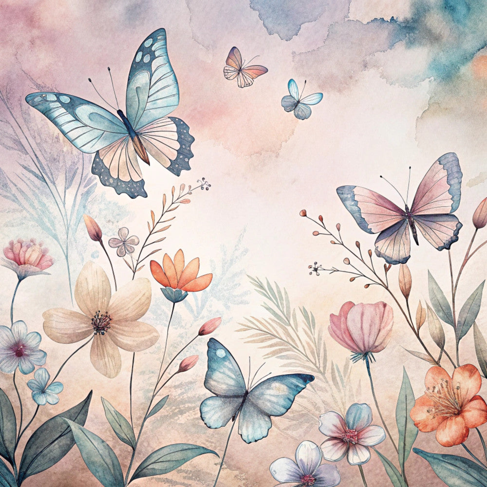 Floral Butterflies Scene Fabric Panel 12