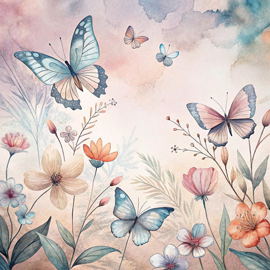 Floral Butterflies Scene Fabric Panel 12