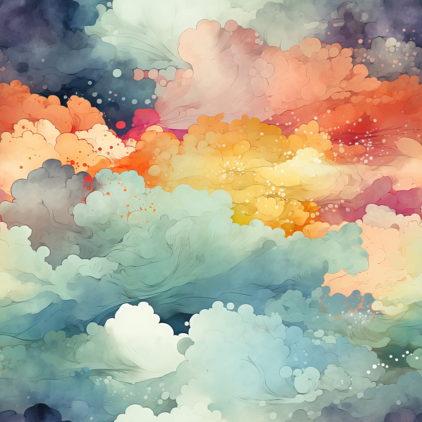 Colorful Clouds Pattern 10 Quilting Cotton Fabric