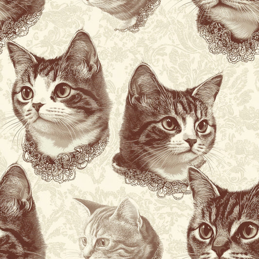 Vintage Cats With Lace Pattern 12 Quilting Cotton Fabric