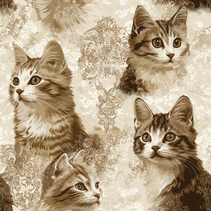 Vintage Cats With Lace Pattern 8 Quilting Cotton Fabric