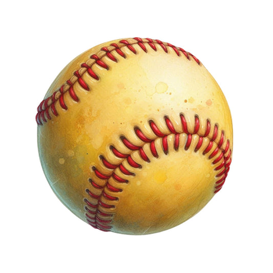 softball, yellow, red, sports, athletic, ball, stitched, recreation, summer, competitive, team sports, americana, classic, vintage sports, leisure, outdoor sports, bright yellow, crimson red, sports equipment, game day, traditional, nostalgic, boys, girls, youth, active wear theme, competition, ballpark, home run