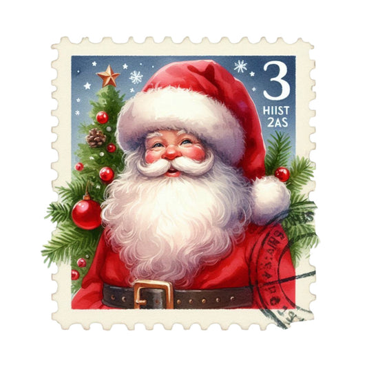 Santa Claus Postage Stamps Fabric Panel 12