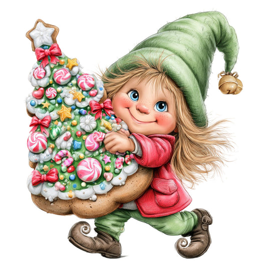 christmas, holiday, elf, whimsical, festive, gingerbread, candy, peppermint, santa's helper, green and red, forest green, coral pink, cream, gold accents, cute characters, children's, playful, vintage holiday, retro, decorative, gingerbread house, lollipops, winter, seasonal, baby quilt, wall hanging, greeting card fabric, holiday decor, jolly, cheerful