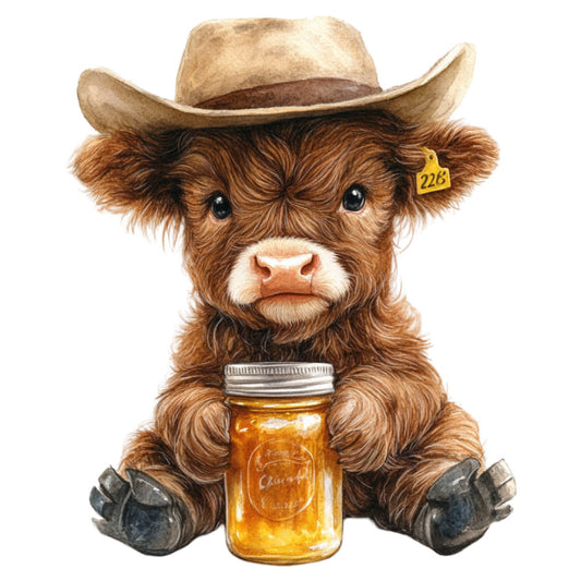 Cute Western Highland Cow Fabric Panel 20