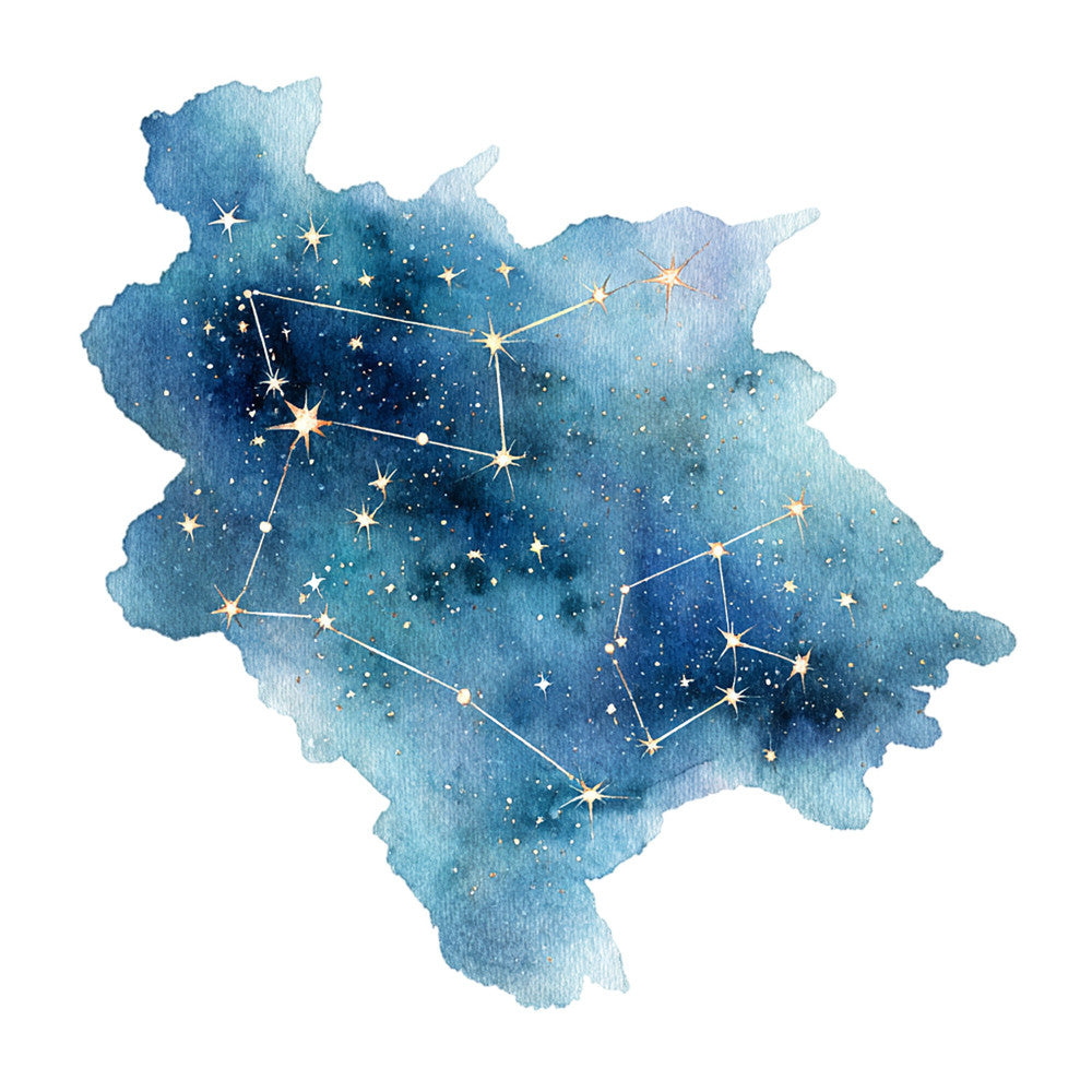 celestial, constellations, stars, galaxy, night sky, map, astronomy, watercolor, ombre, gradient, navy blue, teal, turquoise, light blue, deep blue, metallic gold, constellation map, whimsical, modern, elegant, dreamy, cosmic, starry night, educational, geography, night theme, abstract, painted, artistic, star pattern