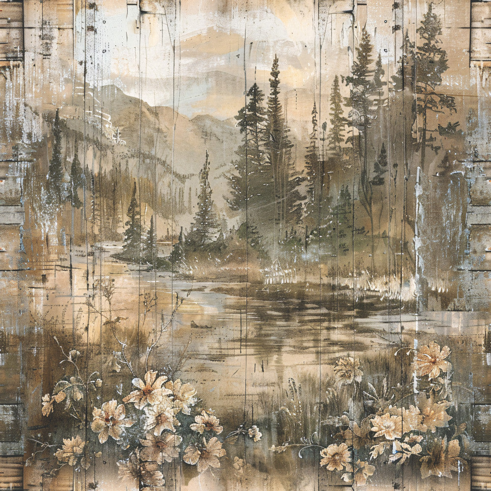 Yellowstone on Rustic Wood Fabric Panel 7