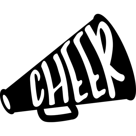 megaphone, cheer, cheerleader, sports, black and white, monochrome, motivational, inspirational, text, typography, modern, graphic, bold, school spirit, pep rally, athletic, youth, energetic, dynamic, statement, pop art, school, team spirit, retro, vintage sports, fun, playful, casual