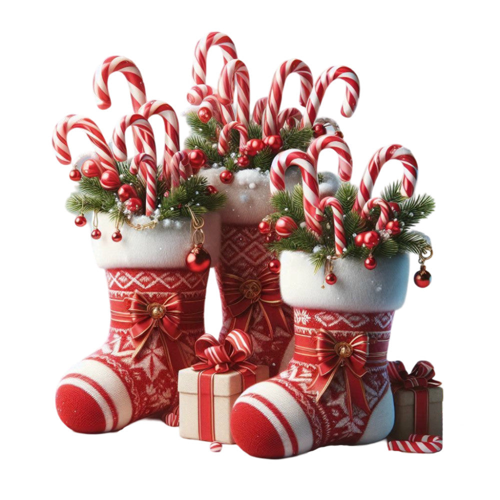 Christmas Stockings and Candy Canes Fabric Panel 20