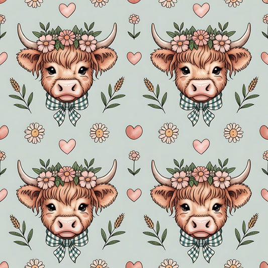 Highland Cow Heads Pattern 10 Quilting Cotton Fabric