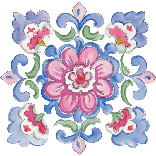 floral, symmetrical, mandala, damask, pink, blue, periwinkle blue, coral pink, rose pink, sage green, traditional, vintage, elegant, whimsical, botanical, flowers, petals, scrolls, ornamental, decorative, folk art, quilted wall hanging, home decor, spring, summer, classic, timeless
