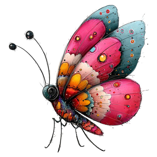 butterfly, pink, magenta, hot pink, coral orange, golden yellow, teal blue, slate gray, charcoal black, cream, nature, insects, whimsical, modern, artistic, fantasy, decorative, ornamental, spotted wings, eye spots, colorful, vibrant, spring, summer, wall hanging, home decor, children's fabric, apparel, steampunk, botanical