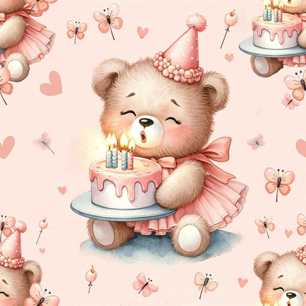 Rosy Balloon Cubs Pattern 1 Minky Fabric