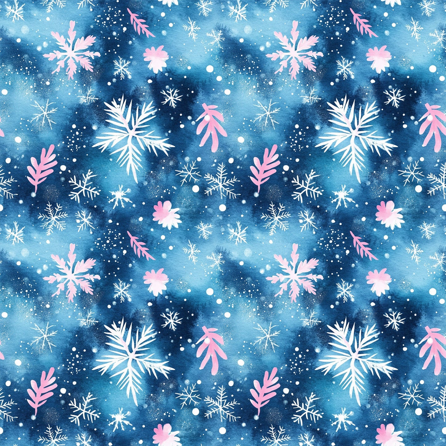 Watercolor Blue Christmas Pattern 10 Quilting Cotton Fabric