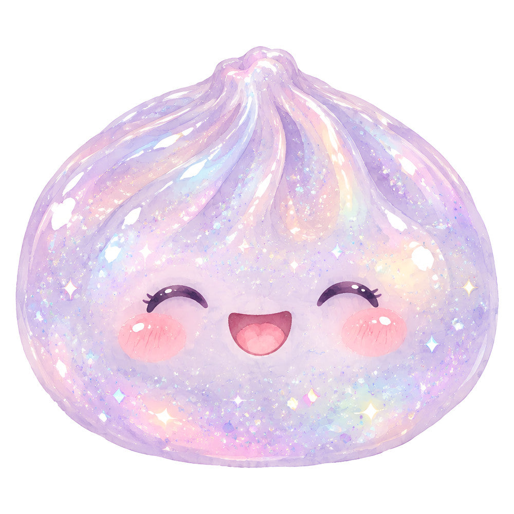 lavender, pastel purple, soft pink, blush pink, iridescent, sparkle, glitter, kawaii, cute face, smiling character, closed eyes, rosy cheeks, whimsical, magical, fantasy, celestial, dreamy, shimmer, pearlescent, gradient, ombre, pastel colors, children's, kids, playful, sweet, gentle, muted tones, soft colors, character design