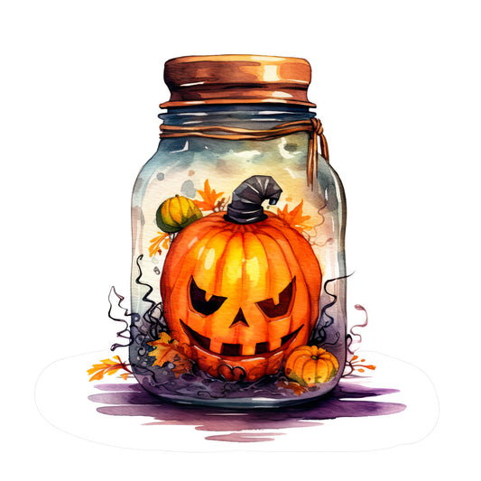 Watercolor Halloween Jar Fabric Panel 3