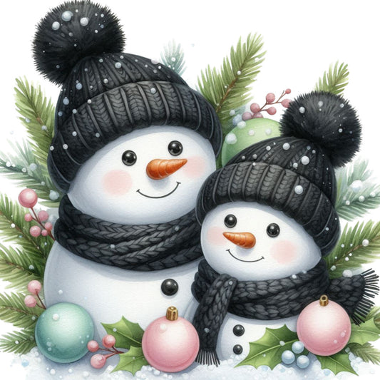 Black Hat Snowmen Fabric Panel 4
