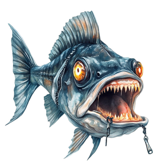 Watercolor Scary Fish Fabric Panel 17