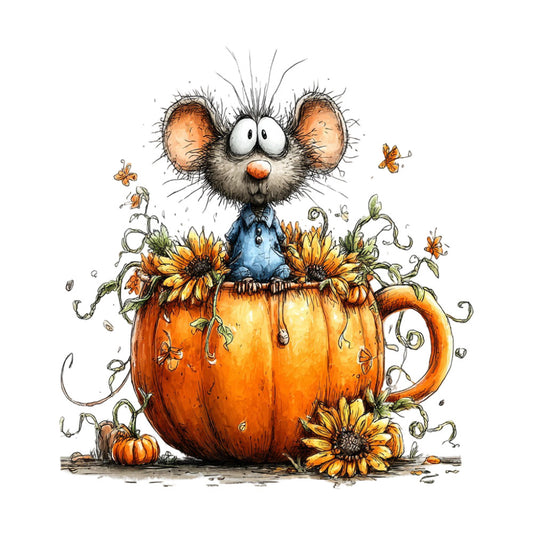 autumn, fall, orange, golden yellow, cream, burnt orange, whimsical, cute, animals, mouse, rodent, sunflowers, pumpkins, flowers, nature, harvest, countryside, rustic, farmhouse, butterflies, insects, botanical, children's, storybook, playful, cheerful, seasonal, thanksgiving, cozy