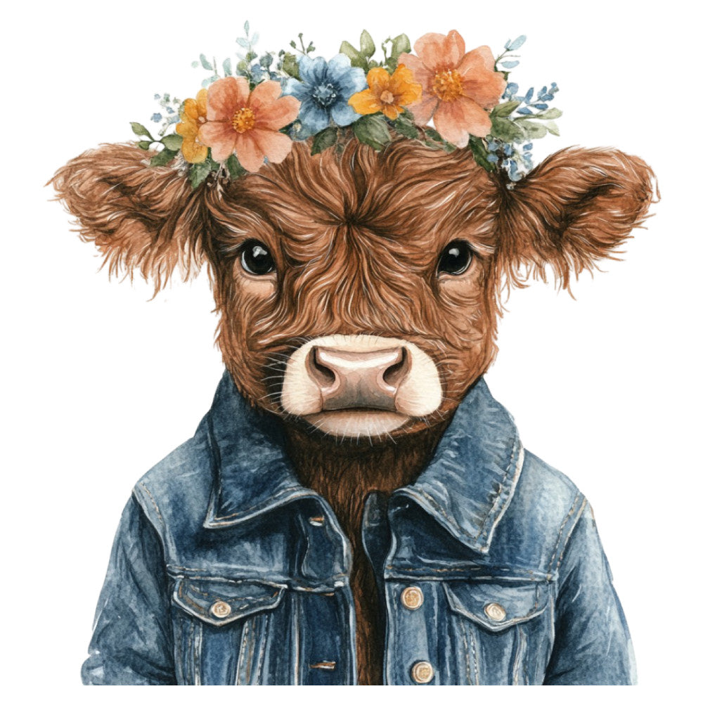 Cute Western Highland Cow Fabric Panel 21