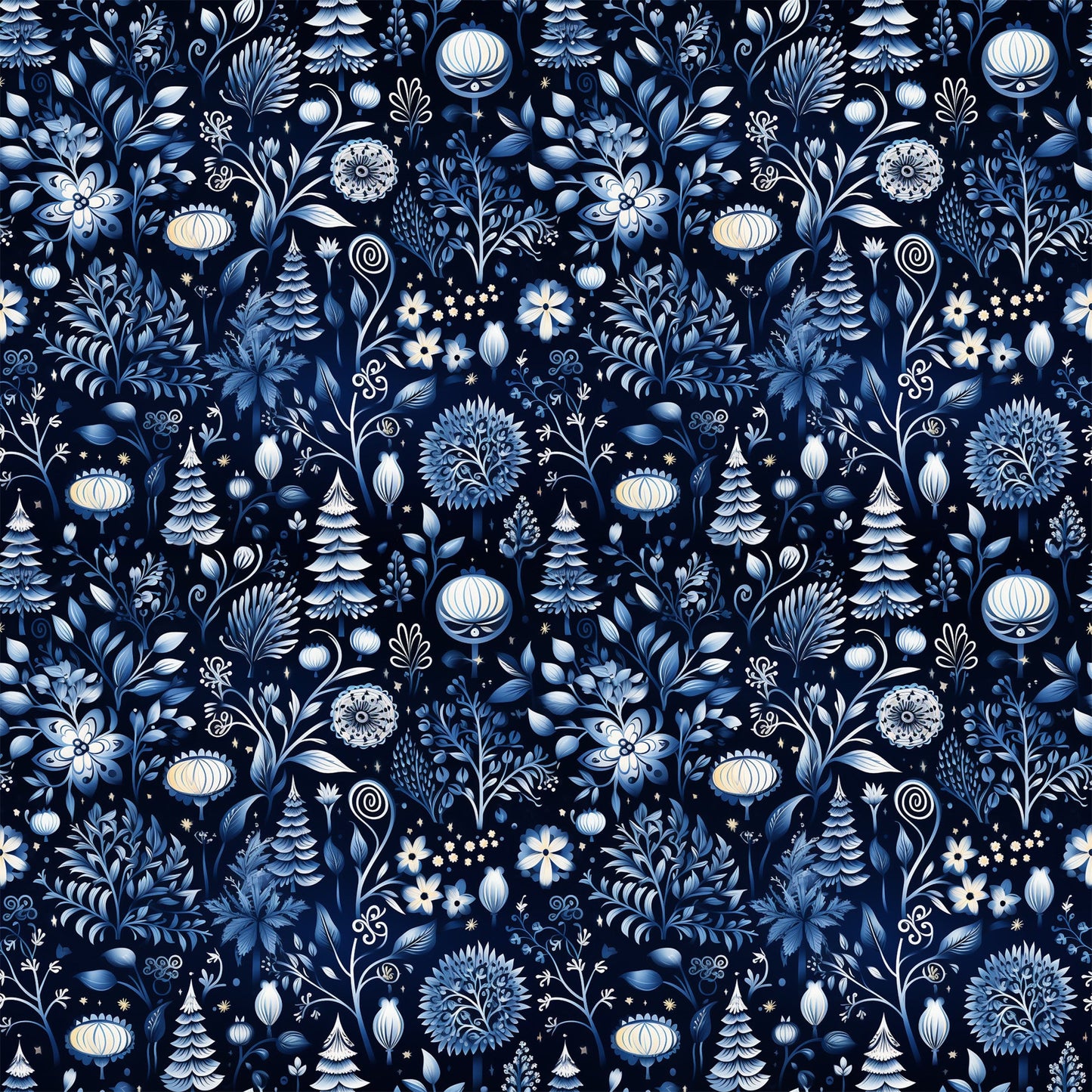 Delft Blue Winter Pattern 5 Quilting Cotton Fabric