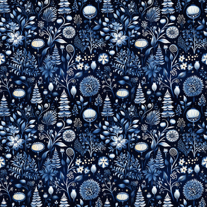 Delft Blue Winter Pattern 5 Quilting Cotton Fabric