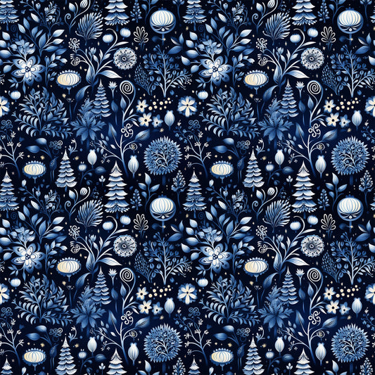 Delft Blue Winter Pattern 5 Quilting Cotton Fabric