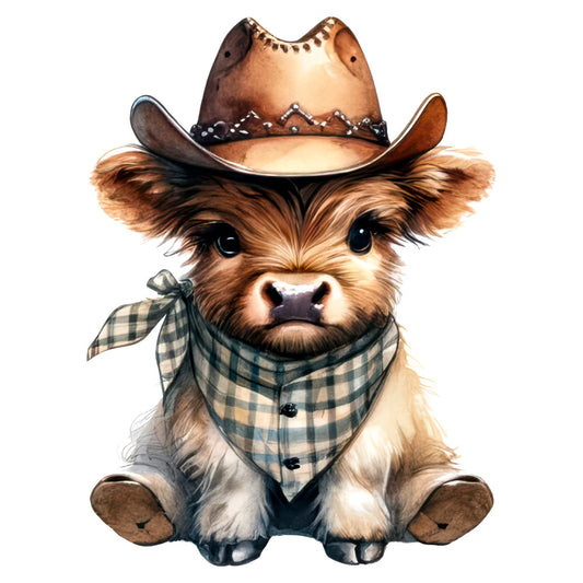 cowboy, western, cattle, highland cow, cute animals, plaid, checkered, bandana, brown, tan, cream, rust, forest green, charcoal gray, whimsical, rustic, farmhouse, country, novelty, children's, baby, humorous, adorable, western theme, ranch, livestock, animal lover, playful, decorative panel, quilt square