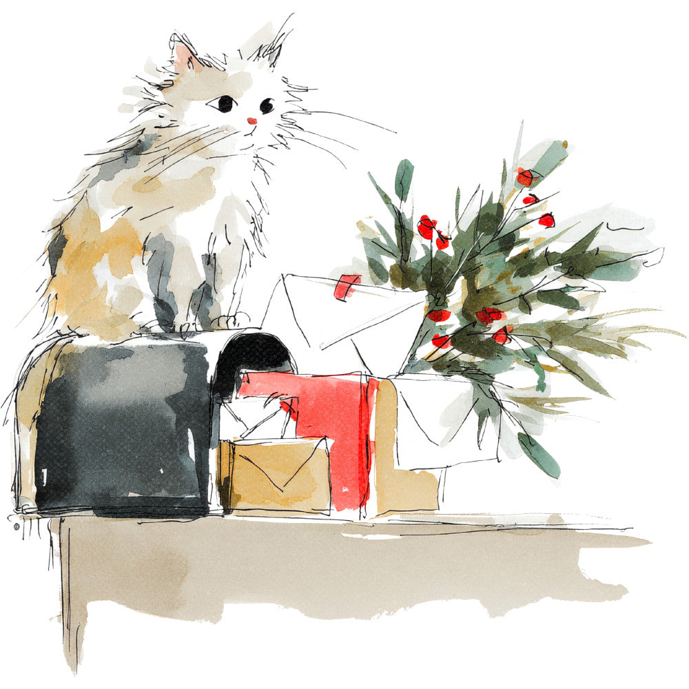 Handdrawn Christmas Cats Fabric Panel 70