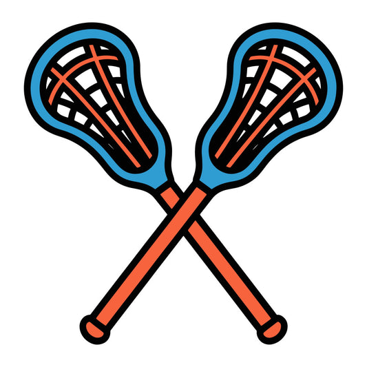 lacrosse, sports, blue, coral orange, red orange, athletic, geometric, crossed sticks, team sports, modern, youth, school spirit, game day, recreational sports, equipment, minimalist, bold colors, action sports, leisure, vibrant orange, sky blue, black outline, trophy sports, active lifestyle, summer sports, spring sports, competitive, dynamic, outdoor recreation