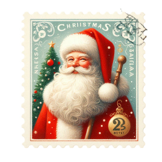 Santa Claus Postage Stamps Fabric Panel 10