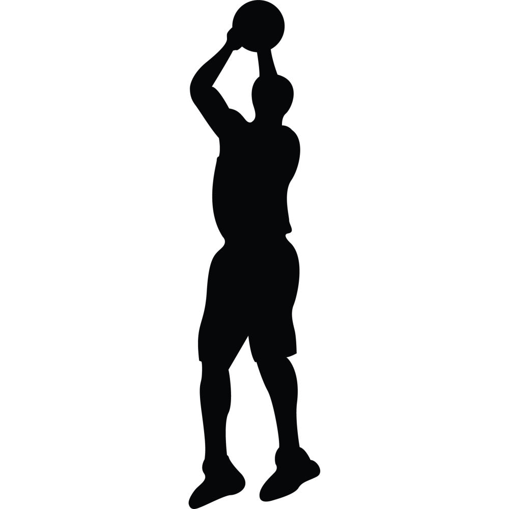 basketball, sports, silhouette, athlete, black, solid black, monochrome, modern, contemporary, jumping, shooting, action, dynamic, sports lover, basketball player, gym, athletic, youth, teen, men's, masculine, active lifestyle, recreation, ball sport, fitness, competitive, energetic, bold, graphic
