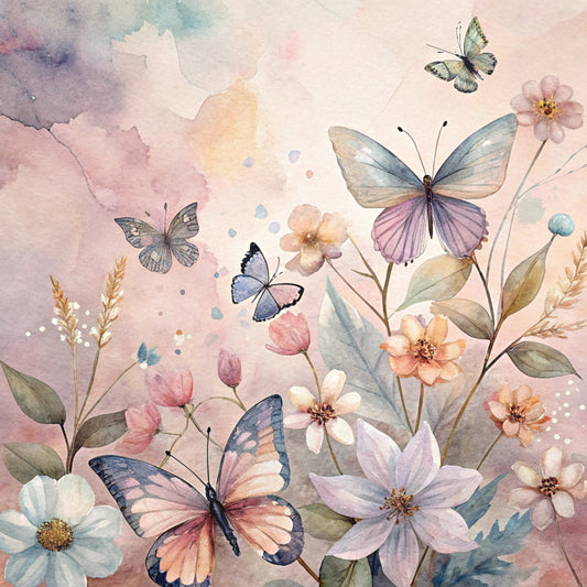 Floral Butterflies Scene Fabric Panel 11