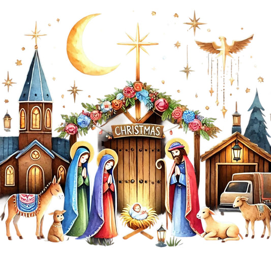 Detailed Christmas Nativity Scene Fabric Panel 5