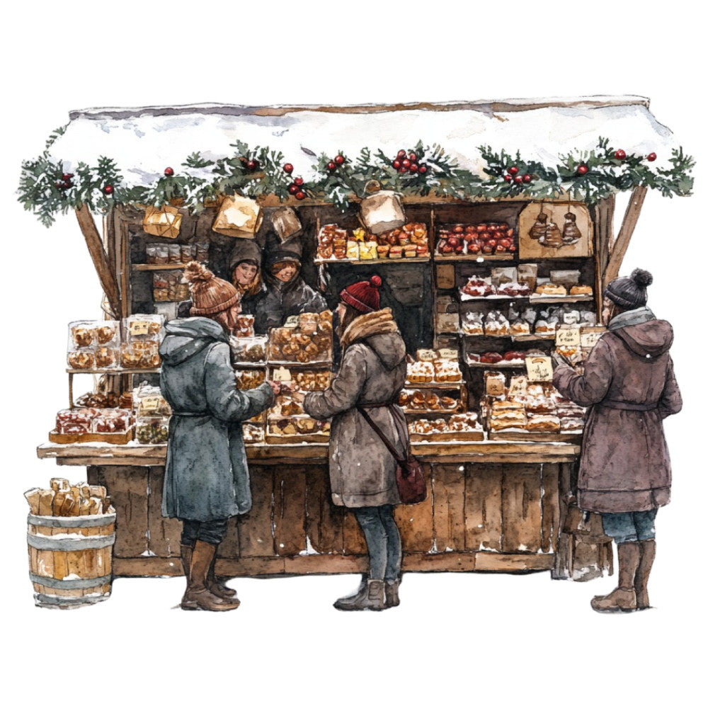 Watercolor Christmas Scene Fabric Panel 21