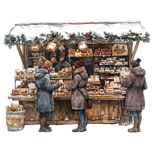 Watercolor Christmas Scene Fabric Panel 21