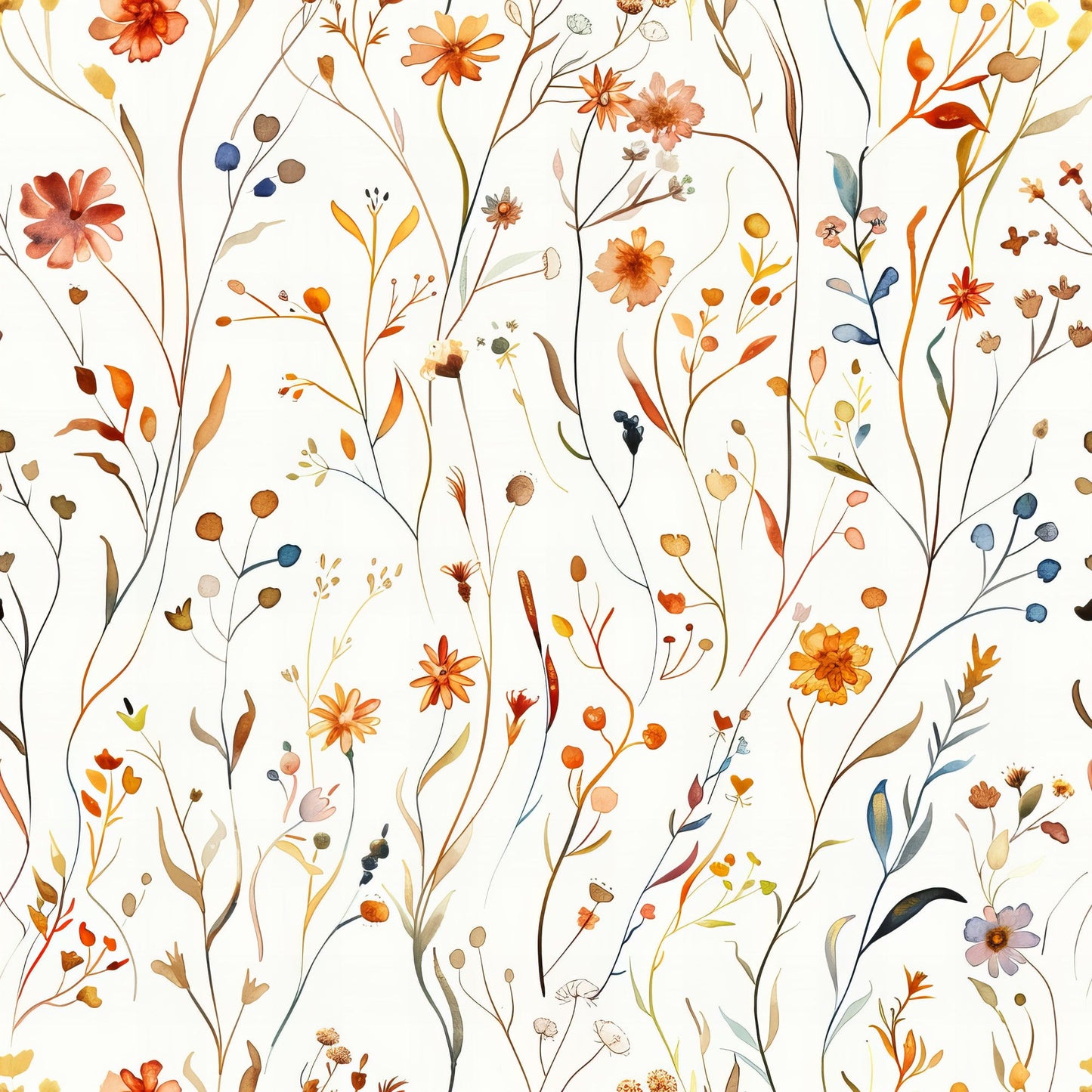 Handdrawn Meadow Wildflowers Pattern 9 Quilting Cotton Fabric