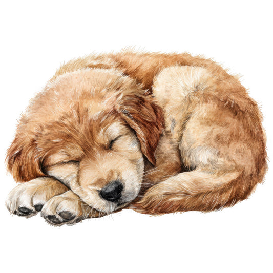 sleeping dog, brown dog, golden brown, cream, tan, beige, dog portrait, realistic dog, puppy, cozy, peaceful, sleeping pet, animal lover, dog breed, companionable, whimsical, gentle, soft tones, warm colors, pet themed, animal illustration, decorative panel, dog fabric, nature inspired, peaceful scene, cuddly, relaxing, comfort themed, wall art, children's theme